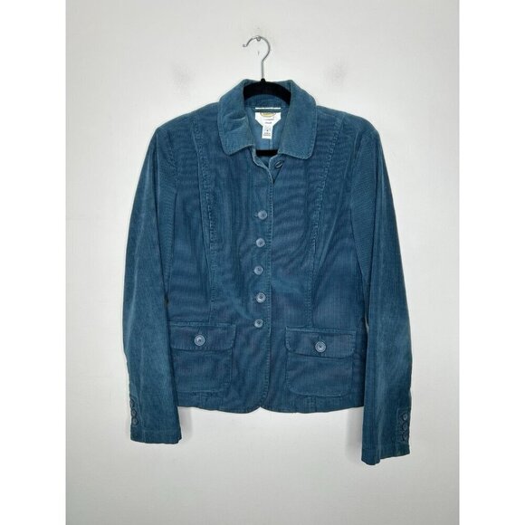 Talbots Blazer Women's Corduroy Teal Blue Jacket Casual Pockets Size 8 - Picture 1 of 9